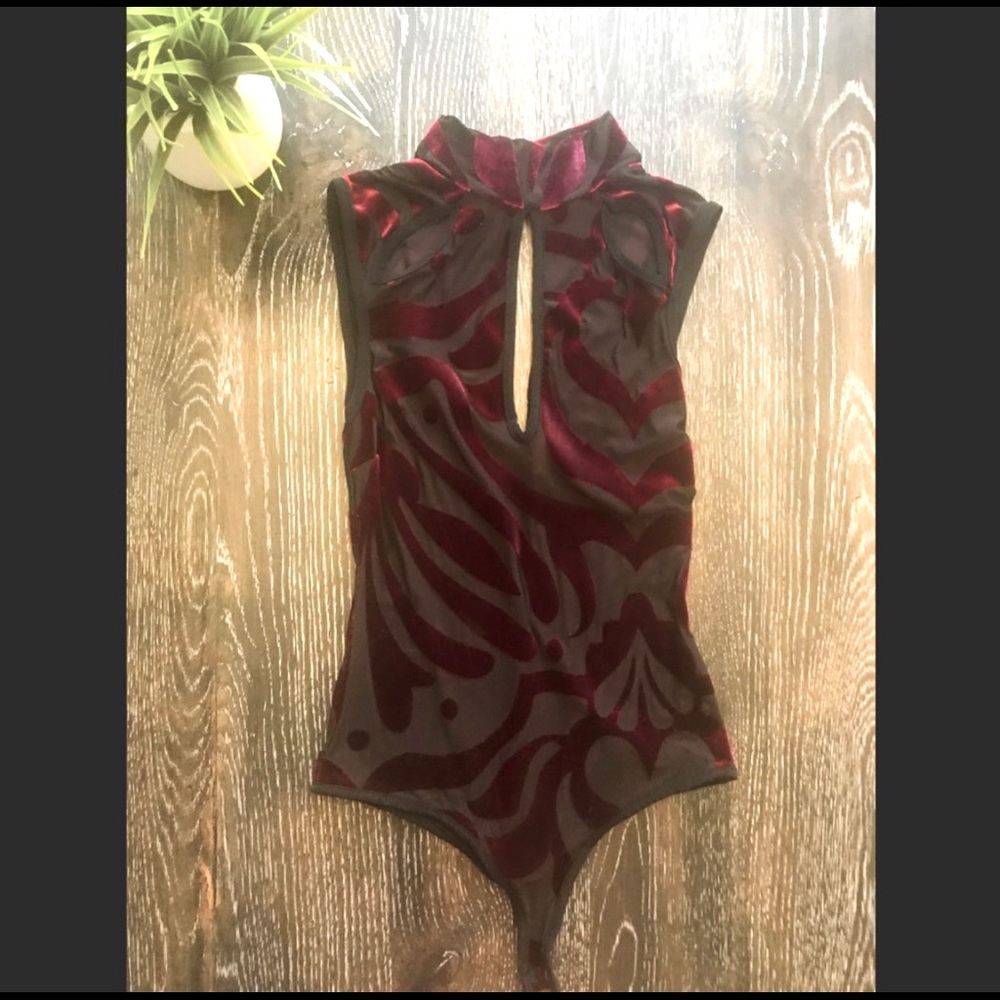 Sheer black and red velvet bodysuit